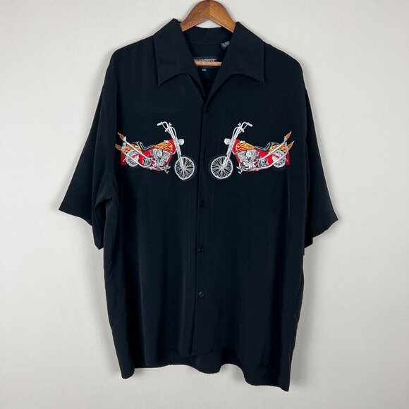 Dragonfly Shirt Mens XXL Black Button Up Motorcycle Embroidered Short Sleeve 2XL - Picture 1 of 7